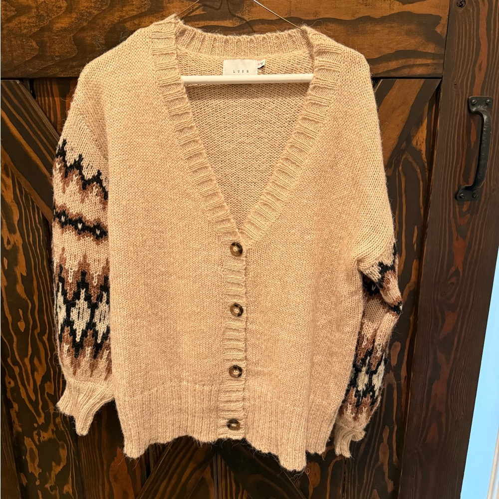 Lush Beige and Brown Knit Cardigan
